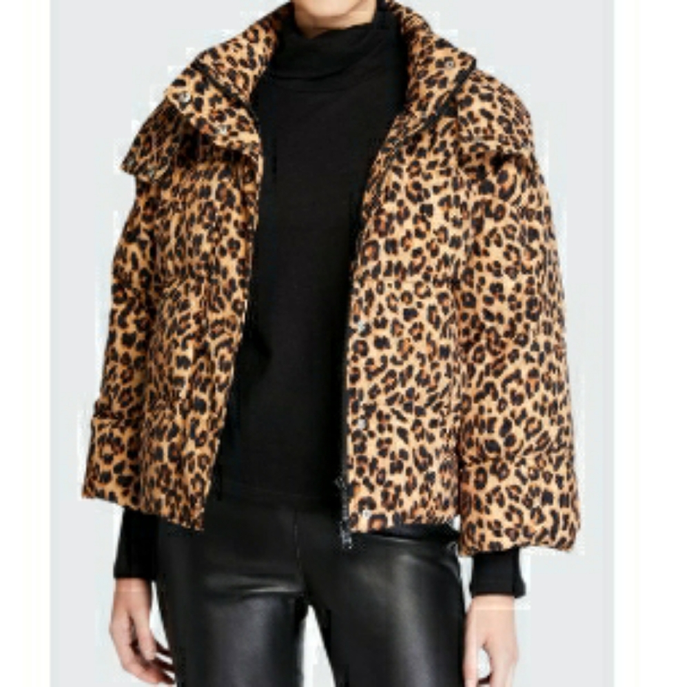 Veronica Beard Casper Puffer Jacket Womens M New Leopard Print